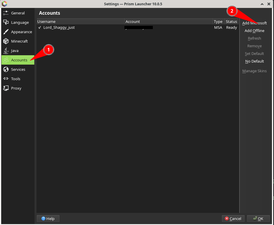 Adding a Microsoft account in Prism